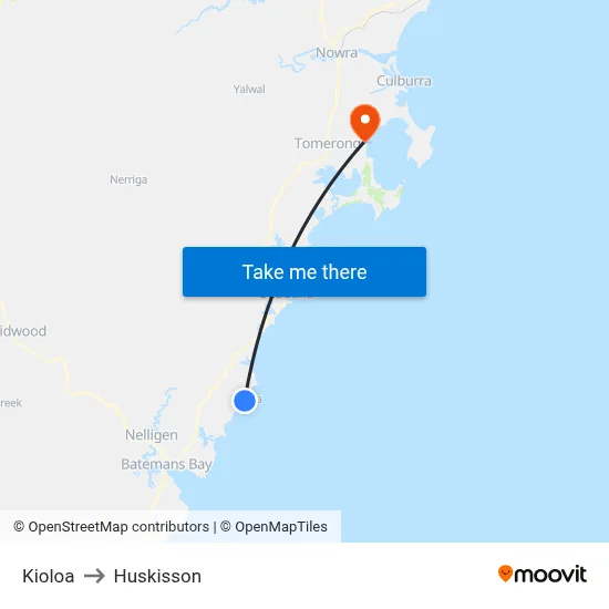 Kioloa to Huskisson map