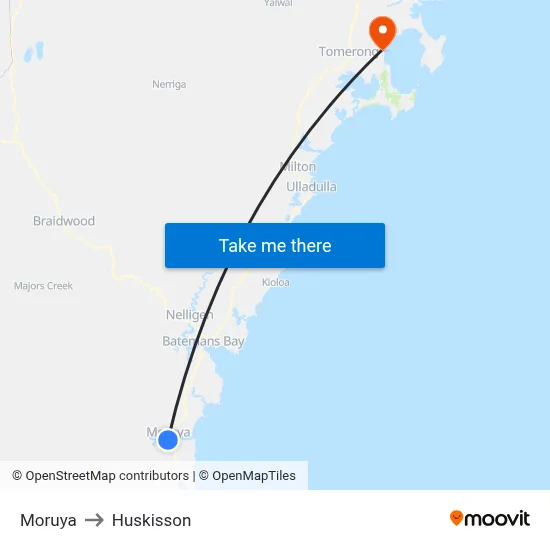 Moruya to Huskisson map