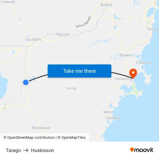 Tarago to Huskisson map