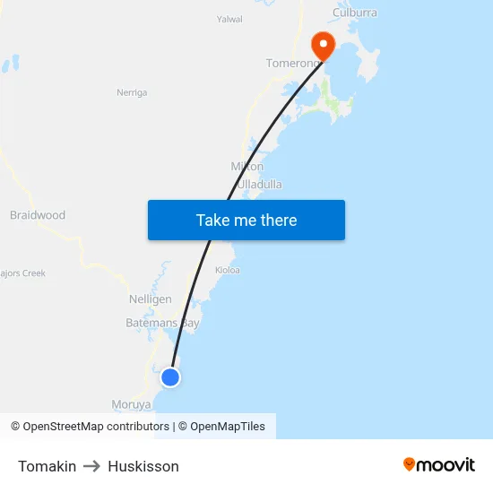 Tomakin to Huskisson map