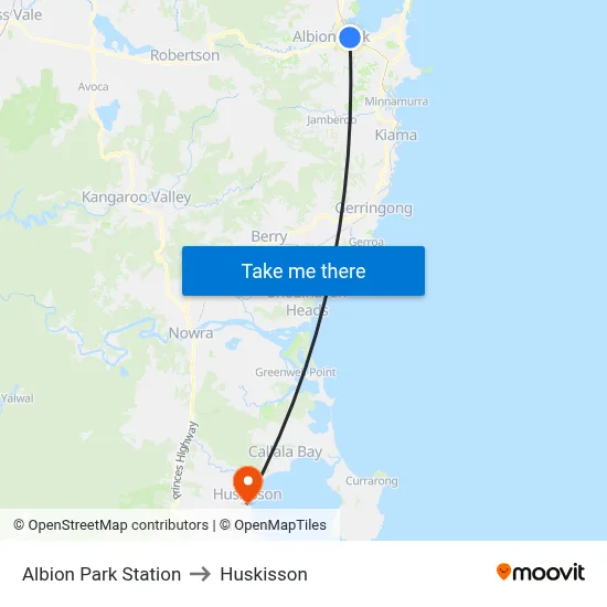 Albion Park Station to Huskisson map