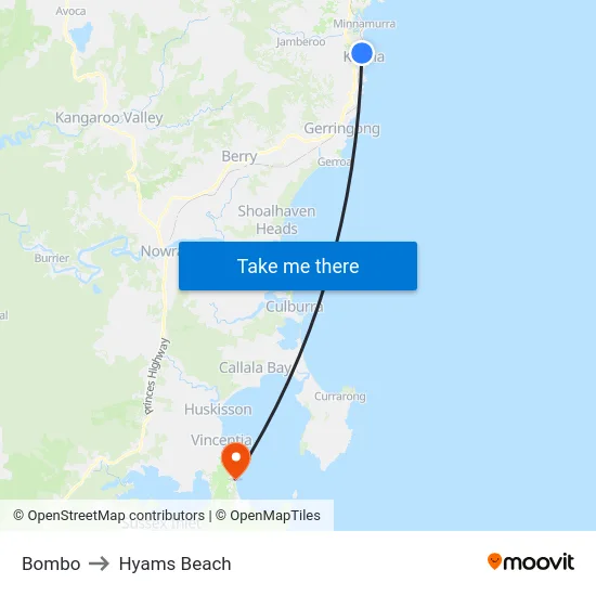 Bombo to Hyams Beach map