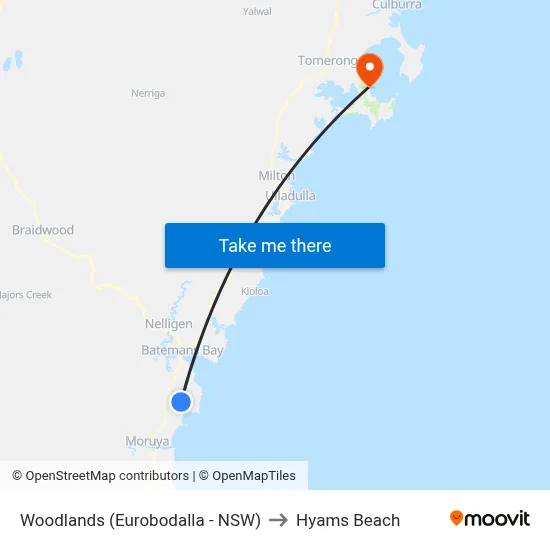 Woodlands (Eurobodalla - NSW) to Hyams Beach map