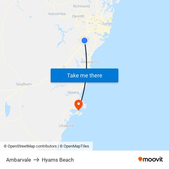 Ambarvale to Hyams Beach map