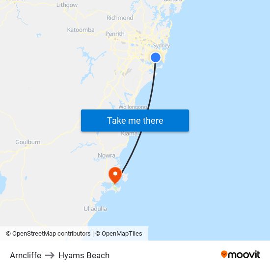 Arncliffe to Hyams Beach map