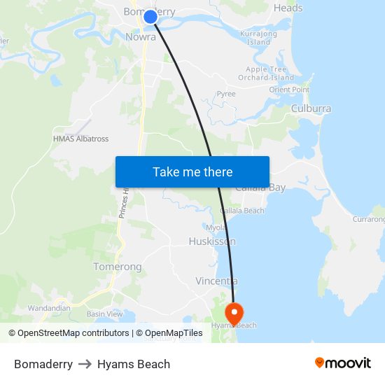 Bomaderry to Hyams Beach map