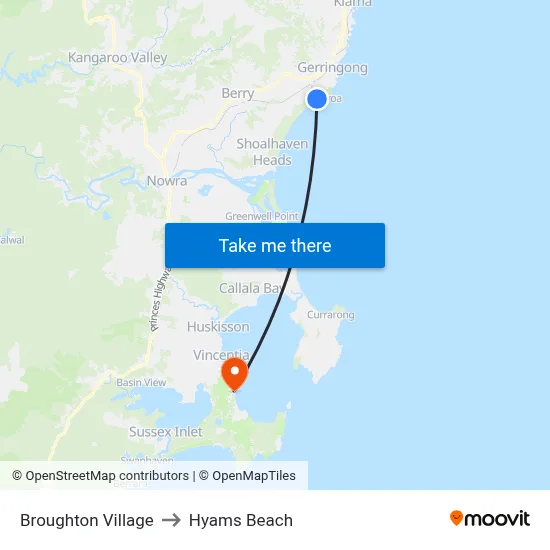 Broughton Village to Hyams Beach map