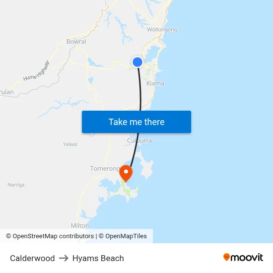 Calderwood to Hyams Beach map