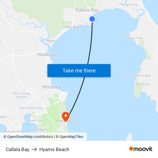 Callala Bay to Hyams Beach map