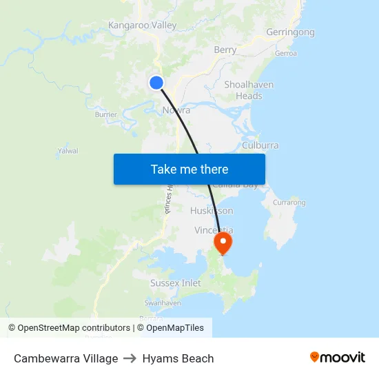Cambewarra Village to Hyams Beach map