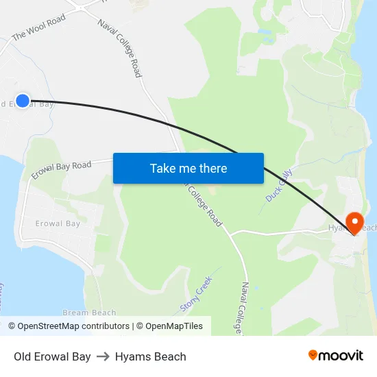 Old Erowal Bay to Hyams Beach map