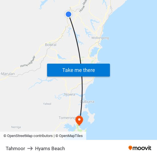 Tahmoor to Hyams Beach map