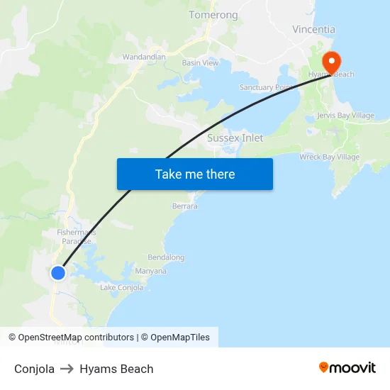 Conjola to Hyams Beach map