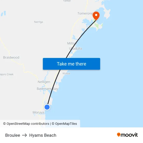 Broulee to Hyams Beach map