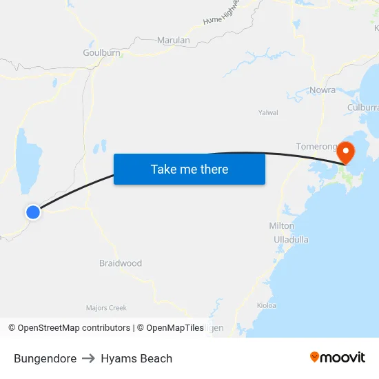 Bungendore to Hyams Beach map