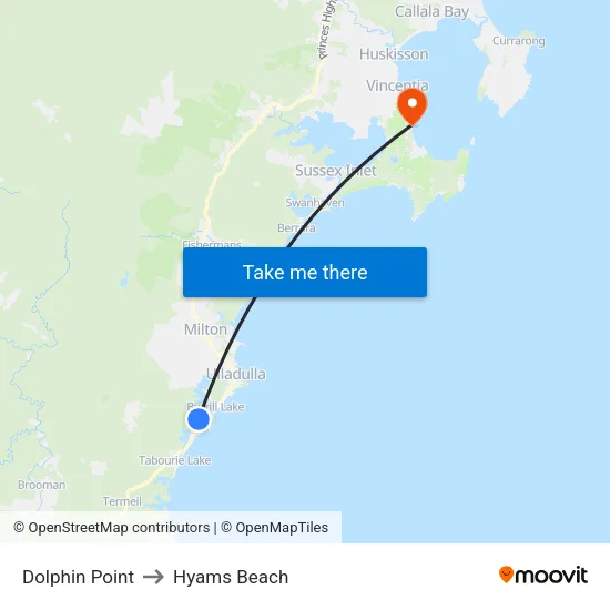 Dolphin Point to Hyams Beach map