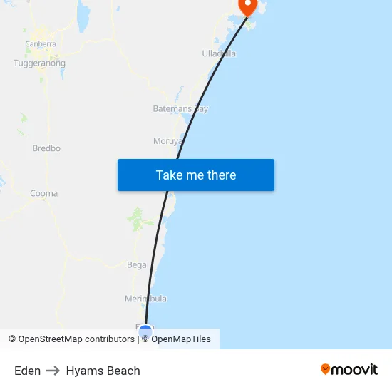 Eden to Hyams Beach map