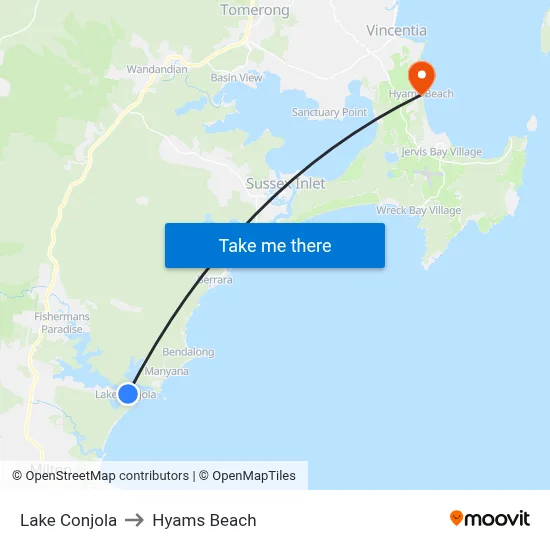 Lake Conjola to Hyams Beach map
