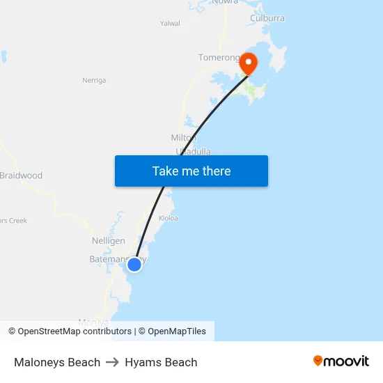 Maloneys Beach to Hyams Beach map