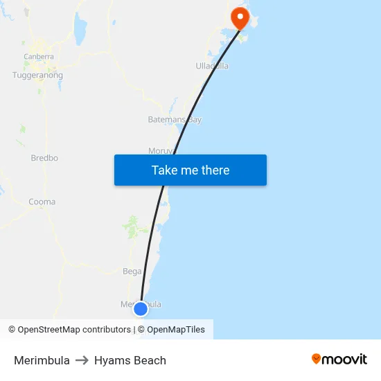 Merimbula to Hyams Beach map