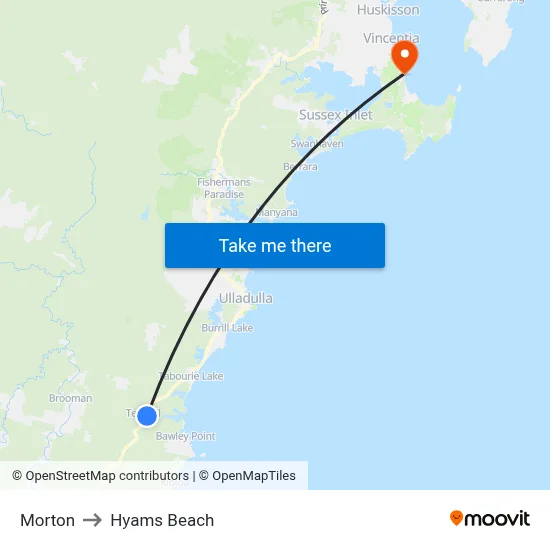 Morton to Hyams Beach map