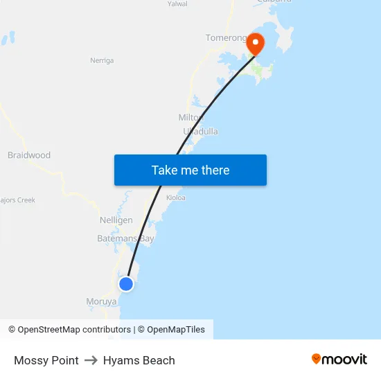 Mossy Point to Hyams Beach map