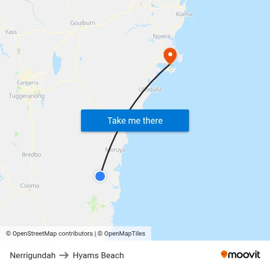 Nerrigundah to Hyams Beach map