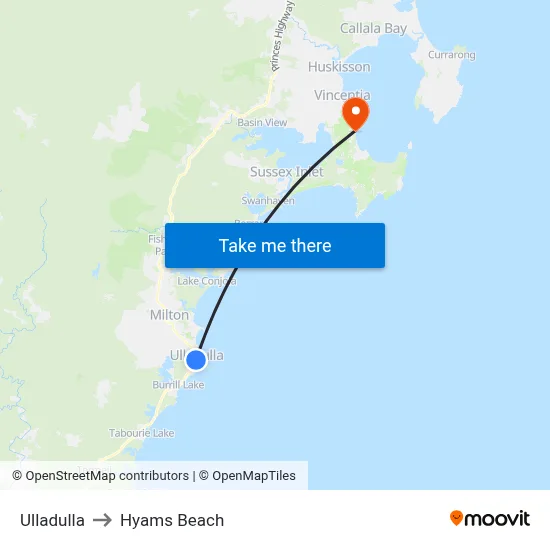 Ulladulla to Hyams Beach map