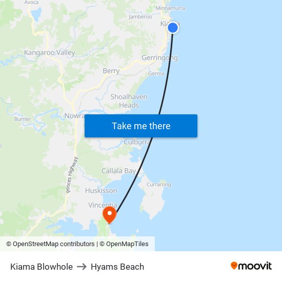 Kiama Blowhole to Hyams Beach map
