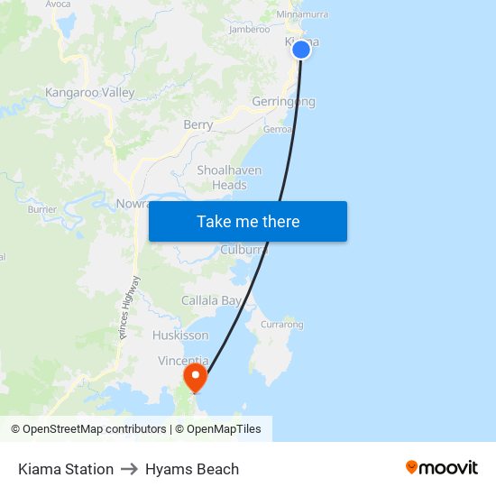 Kiama Station to Hyams Beach map
