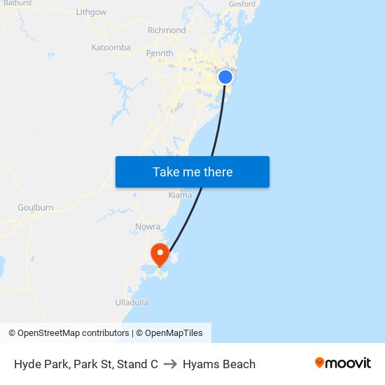Hyde Park, Park St, Stand C to Hyams Beach map