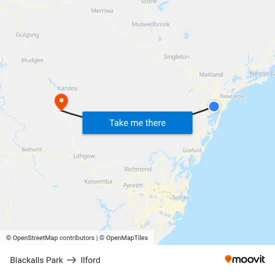 Blackalls Park to Ilford map