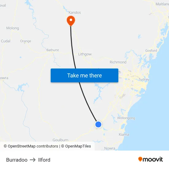 Burradoo to Ilford map