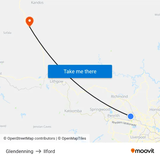 Glendenning to Ilford map