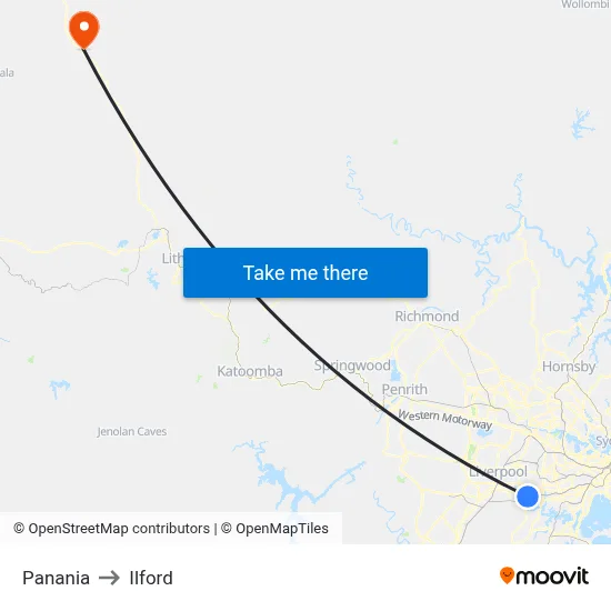 Panania to Ilford map