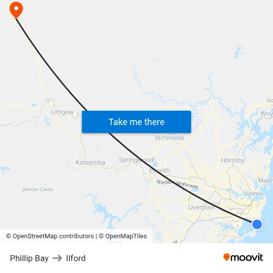 Phillip Bay to Ilford map