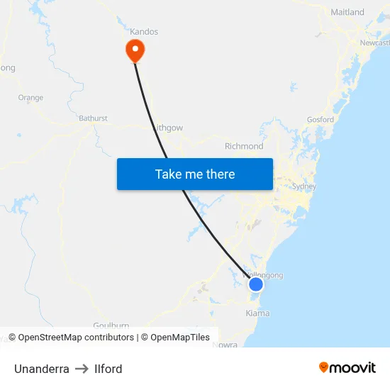 Unanderra to Ilford map