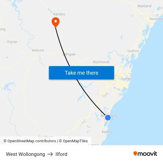 West Wollongong to Ilford map