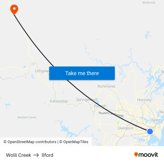 Wolli Creek to Ilford map