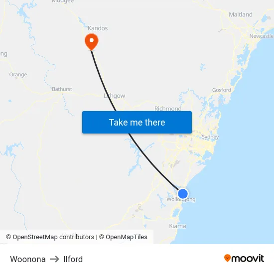 Woonona to Ilford map