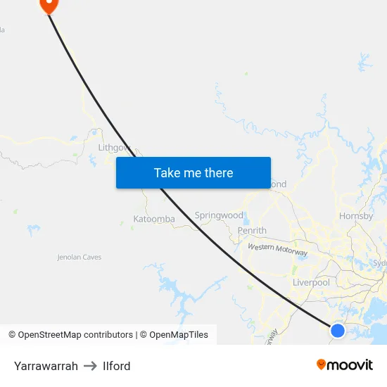 Yarrawarrah to Ilford map