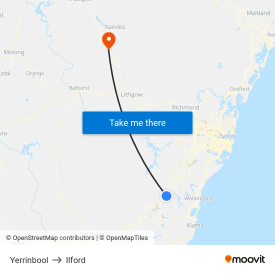 Yerrinbool to Ilford map