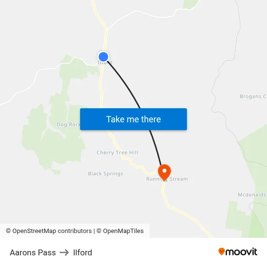 Aarons Pass to Ilford map