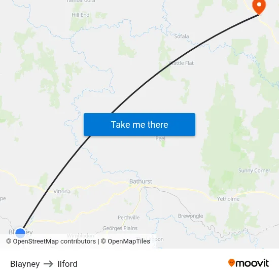 Blayney to Ilford map