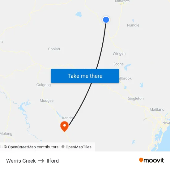 Werris Creek to Ilford map