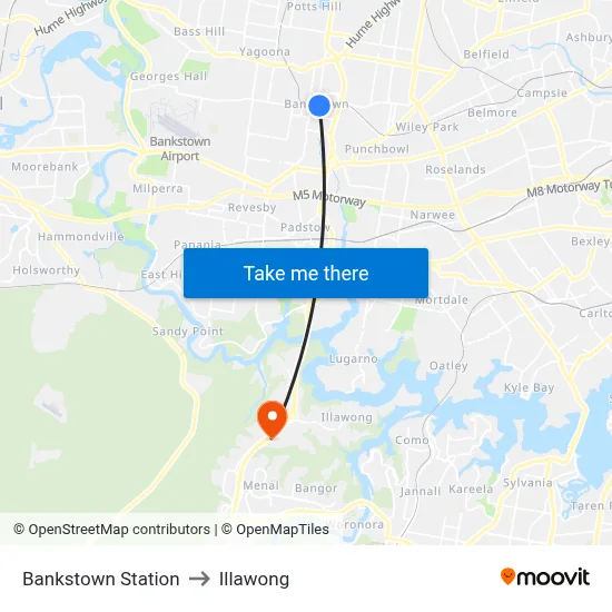 Bankstown Station to Illawong map