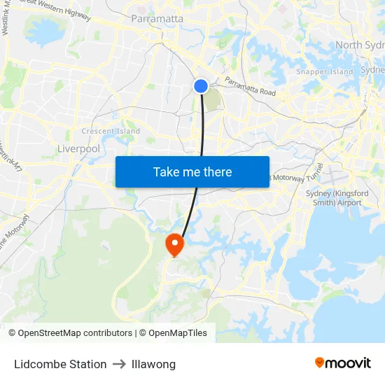 Lidcombe Station to Illawong map