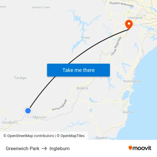 Greenwich Park to Ingleburn map