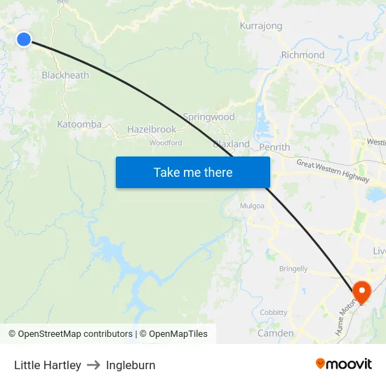 Little Hartley to Ingleburn map