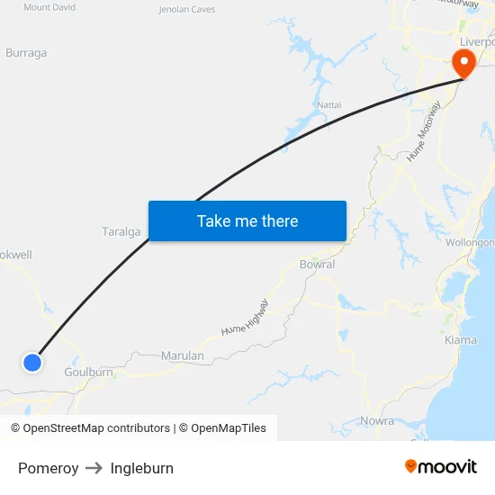 Pomeroy to Ingleburn map
